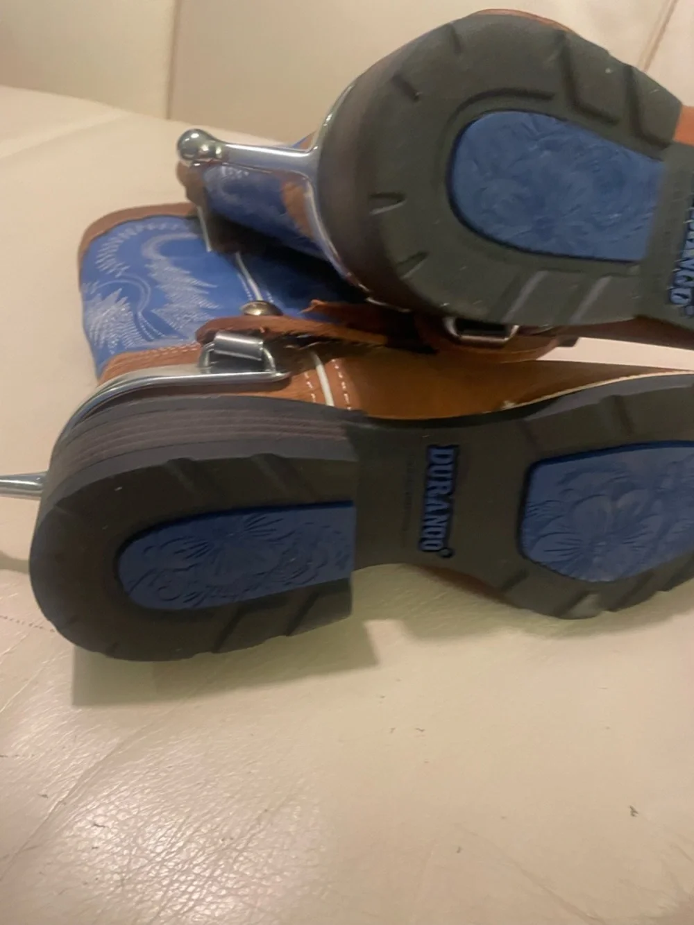 Durango Brown & Blue Leather Western Harness Boots - NWOT, with Rounded Spurs! - Picture 6 of 16